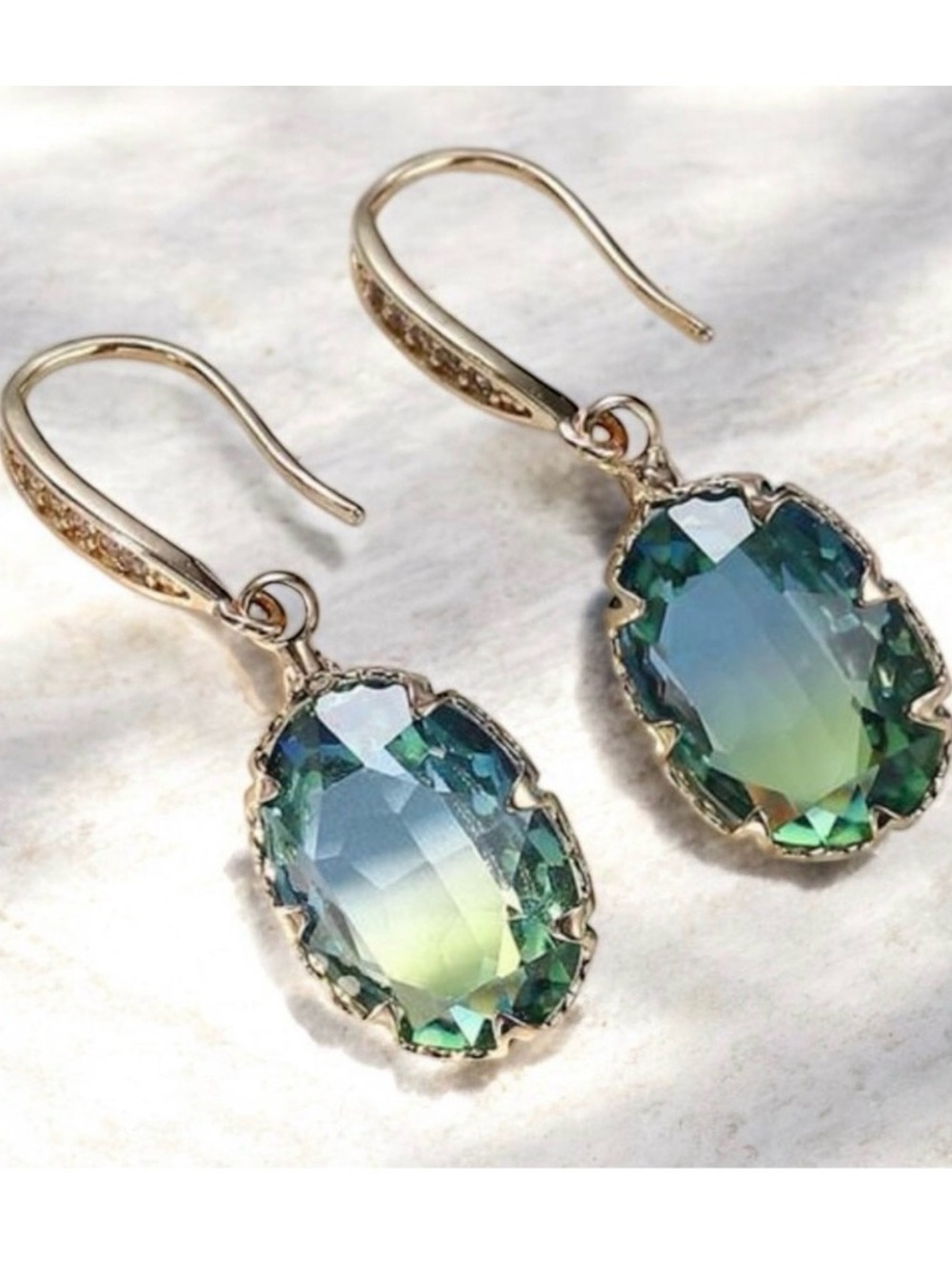 New Gorgeous Oval Tourmaline CZ Drop Earrings - Picture 6 of 9
